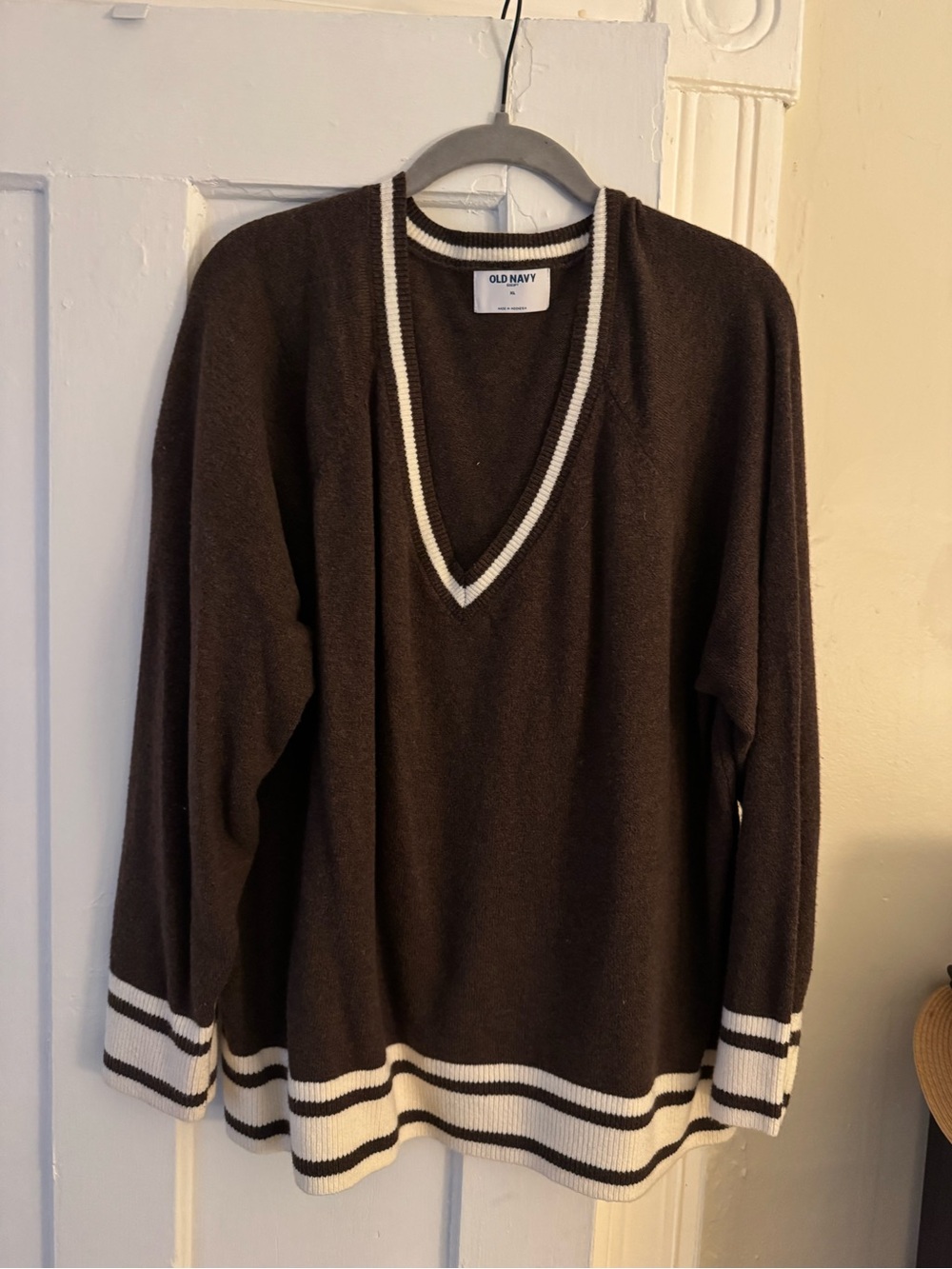 Old Navy Cozy Brown V-Neck Sweater with Contrast Trim
